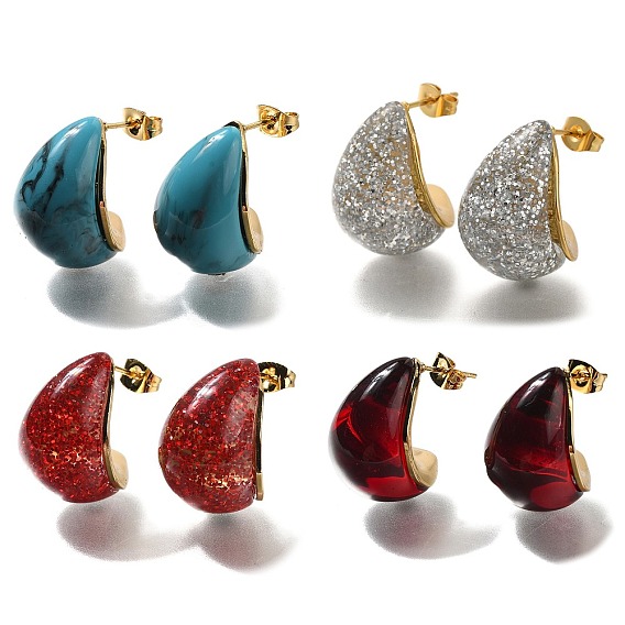 Ионное покрытие (ip) 304 серьги-гвоздики из нержавеющей стали в форме капли, cmолой, золотые