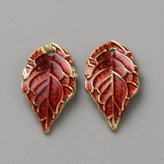 Alloy Enamel Pendants, Light Gold, Leaf