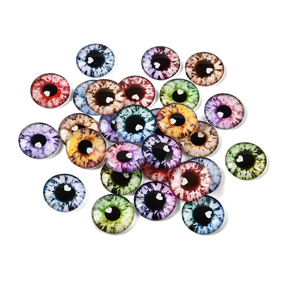 Printed Transparent Glass Cabochons, Half Round with Eye Pattern