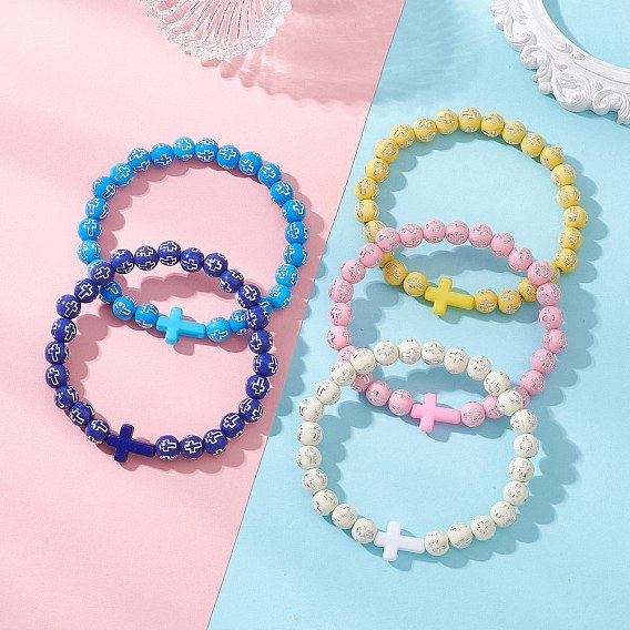 Эластичные браслеты из акриловых бусин для женщин и мужчин, крест и круг с крестом