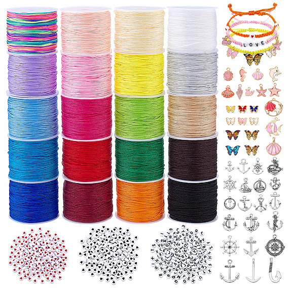 Наборы браслетов своими руками, в том числе шнур из полиэстера, Подвески из эмали и сплава, Акриловые бусины, разнообразные