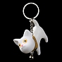 Resin Keychains, with PU Leather Decor and Alloy Split Rings, Cat Shape