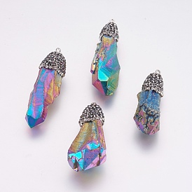 Гальванизировать природный кристалл кварца подвески, с полимерной глины горный хрусталь и выводы из латуни