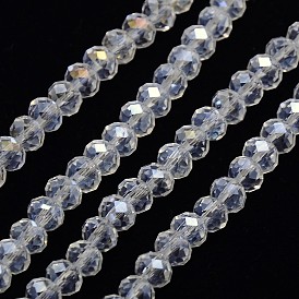 Electroplate Crystal Glass Rondelle Beads Strands, Faceted, AB Color Plated, 6x4mm, Hole: 1mm, about 95pcs/strand, 16.9 inch