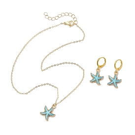 Starfish Enamel Leverback Earrings & Pendant Necklaces Sets, Brass & Alloy Jewelry for Women