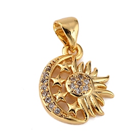 Латунные микропаве прозрачные подвески с фианитом, Луна и звезды