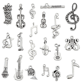 100 шт. 10 стили подвески из сплава в тибетском стиле со стразами, музыкальная тема, античное серебро
