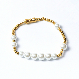 Минималистичные браслеты из искусственного жемчуга и круглых бусин из нержавеющей стали, эластичные.