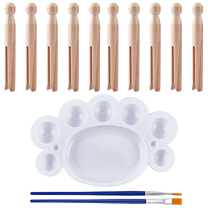 Деревянные зажимы, с пластиковой акварельной масляной палитрой и пластиковыми кистями, ручками, для поделки живописи