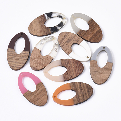 Resin & Walnut Wood Pendants, Waxed, Oval