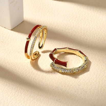 Латунные кольца-манжеты с микропаве и прозрачным цирконием для женщин, с эмалью