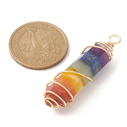 7 Chakra Gemstone Double Terminal Pointed Pendants, Copper Wire Wrapped Gems Faceted Bullet Charms