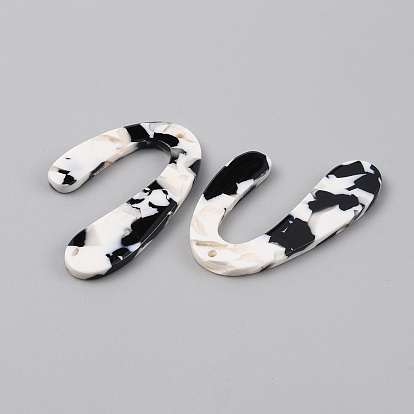 Cellulose Acetate(Resin) Pendants, Half Oval Shaped Charms with Cow Pattern