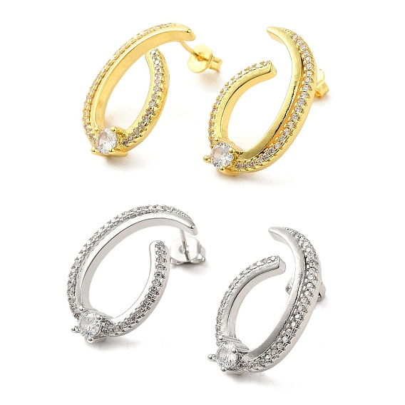 Женские серьги-гвоздики из латуни с микропаве и прозрачным кубическим цирконием