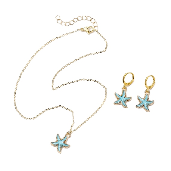Наборы серег и ожерелья с подвесками в виде морских звезд с эмалью на защелке, женские украшения из латуни и сплавов