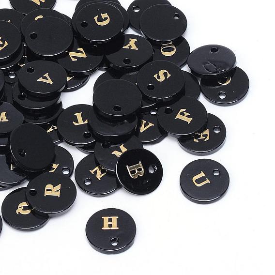 Süßwasserschalencharme, mit Goldblockschrift, gefärbt, Flachrund, Schwarz