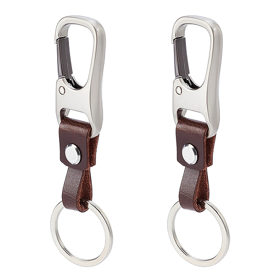 2Bags Rectangle Cowhide Tape Keychains, with Zinc Alloy Keychain Clasp & Screw & Screwdriver, Platinum