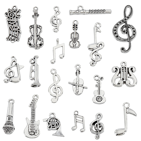 100 шт. 10 стили подвески из сплава в тибетском стиле со стразами, музыкальная тема, античное серебро