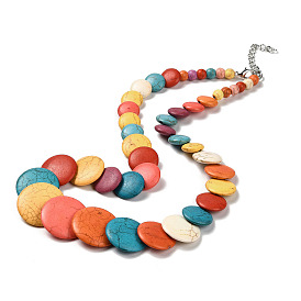 Богемный окрашенный синтетический бирюзовый цветной плоский круглый градуированный бисер ожерелья для женщин, с концевыми цепями из сплава