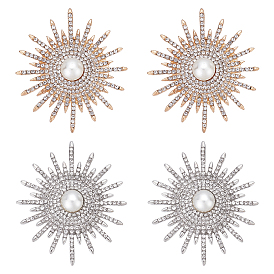 4 шт. 2 значки на лацкан из сплава со стразами разных цветов, с пластиковыми бусинами из искусственного жемчуга