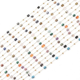 Placage ionique (ip) 304 chaînes à maillons en acier inoxydable, perles et bobine de pierres précieuses naturelles, soudé