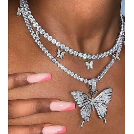 2шт. ожерелья из сплава со стразами и чашкой в виде бабочки для женщин