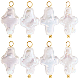 10шт. подвески из натурального жемчуга Кеши, с латунными штифтами, крест прелести, цветочный белый