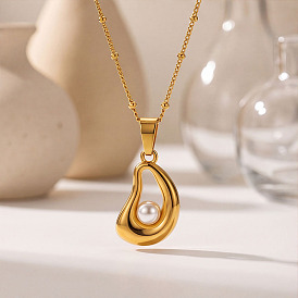 304 Collares con colgante de lágrima de perlas de imitación de acero inoxidable para mujer, blanco