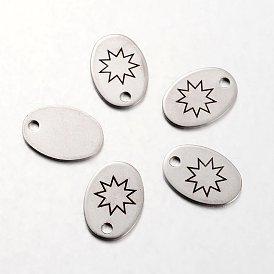 Spray Painted 201 Stainless Steel Steampunk Pendants, Oval with Pattern, 17x12x1mm, Hole: 2mm