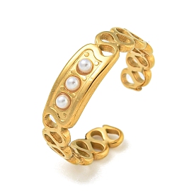 Ионное покрытие (ip) 304 манжета из нержавеющей стали открытые кольца, с ABS имитации жемчуга, украшения для женщин