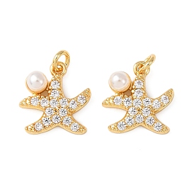 Латунные микро проложить кубического циркония подвески, с абс пластмассовой имитационной жемчужиной, прелести морская звезда, без кадмия и без свинца, стойки покрытие, долговечный, с целью перехода в кольце