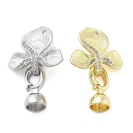 Brass Micro Pave Clear Cubic Zirconia Fold Over Clasps, Flower