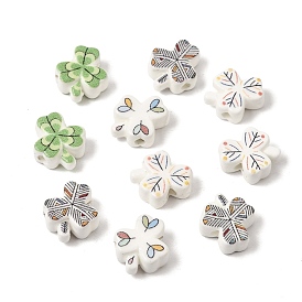 Printed Handmade Porcelain Beads, Clover