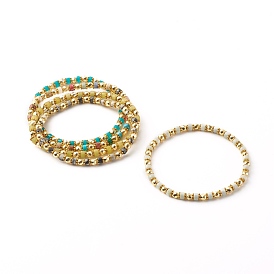 Natural Mixed Gemstone Stretch Beaded Bracelets, with Synthetic Non-magnetic Hematite and Alloy Spacer Beads, Golden