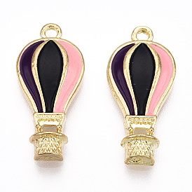 Alloy Pendants, with Enamel, Hot Air Balloon, Light Gold