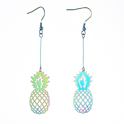 201 Stainless Steel Dangle Earrings, Etched Metal Embellishments, Pineapple