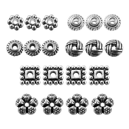 180Pcs 6 Style Tibetan Style Alloy Spacer Beads, Mixed Shapes