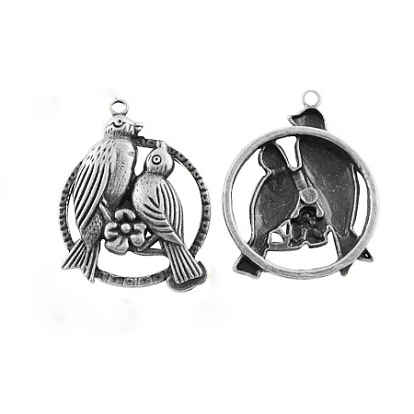 Сплавочные подвески тибетского стиля, плоские круглые с птицей, без кадмия, без никеля и без свинца, 32x28x4 мм, отверстие : 2 мм