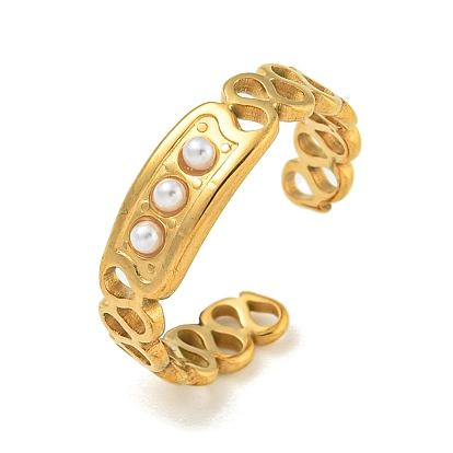 Ионное покрытие (ip) 304 манжета из нержавеющей стали открытые кольца, с ABS имитации жемчуга, украшения для женщин