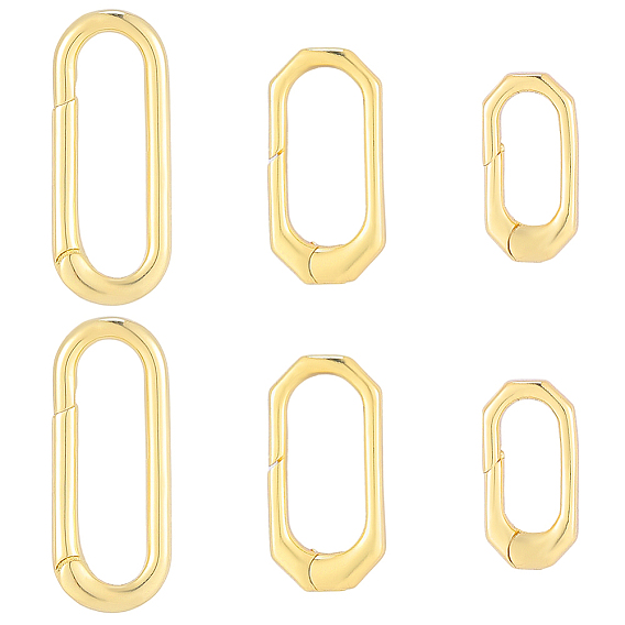 6шт 3 стили латунные пружинные затворные кольца, долговечный, без кадмия и без свинца, стойки покрытие, овальные
