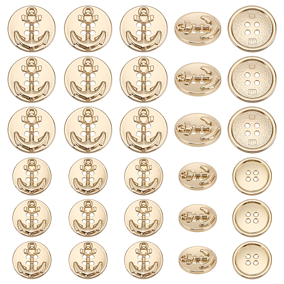 30шт 2 стили литые кнопки, 4-луночное, плоско-круглые