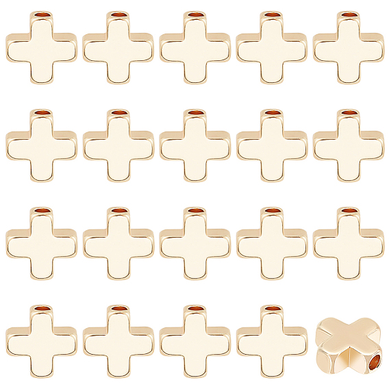 Латунные бусины, долговечный, крестик, реальный 18 k позолоченный