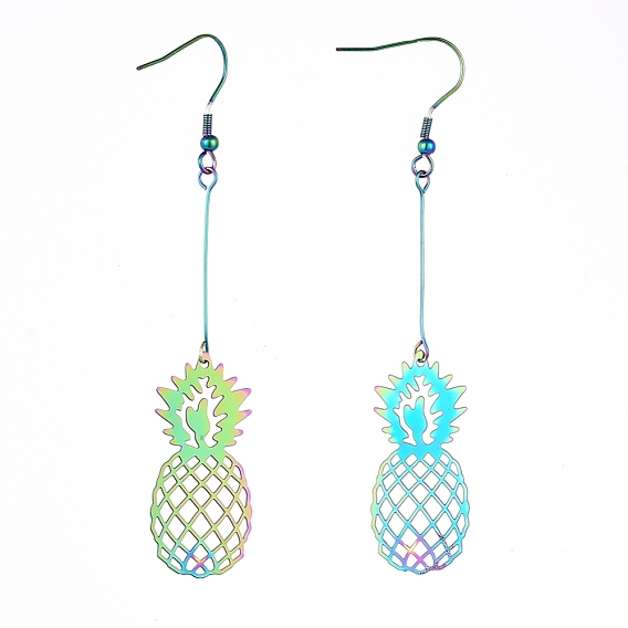201 Stainless Steel Dangle Earrings, Etched Metal Embellishments, Pineapple