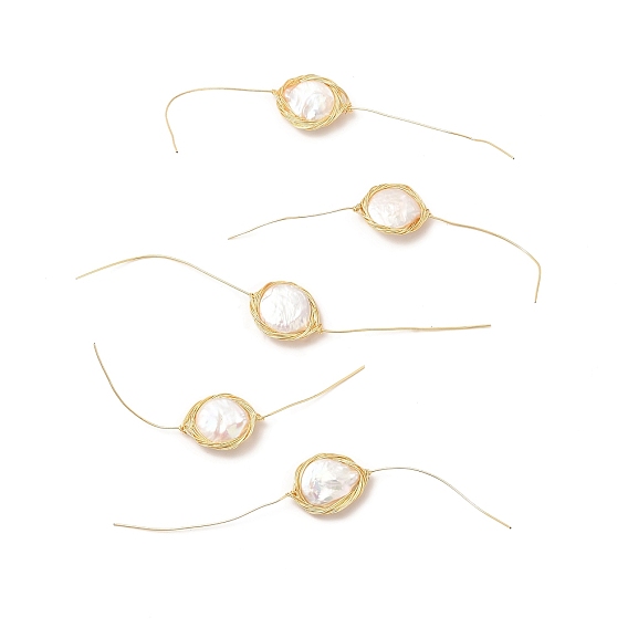 Brass Pearl Beads Findings, Wire Wrapped, Flat Round