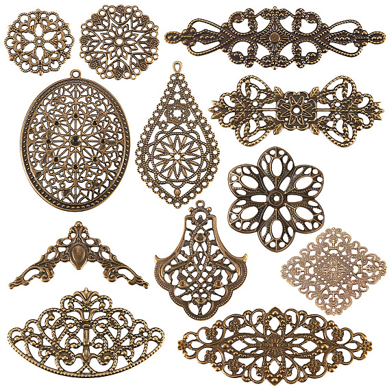 Iron Filigree Joiners Links, Computer Beaded Patch, Mixed Shapes
