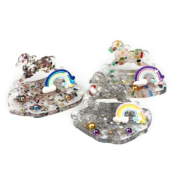 Смоляная радужная лошадка-качалка украшение для витрины, с крошками драгоценных камней внутри статуй для украшения домашнего офиса