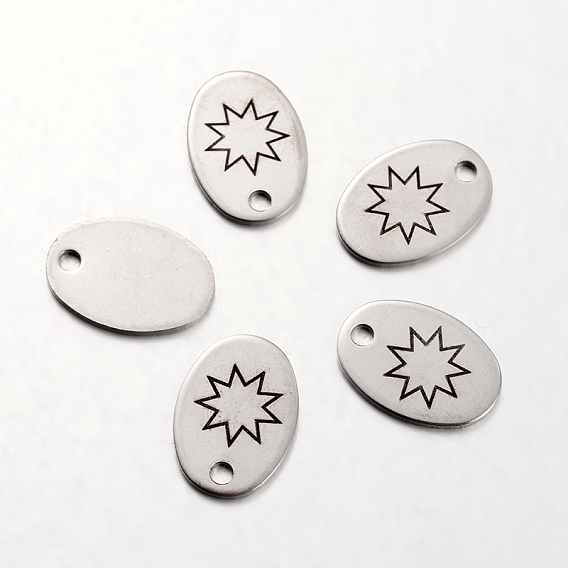 Spray Painted 201 Stainless Steel Steampunk Pendants, Oval with Pattern, 17x12x1mm, Hole: 2mm