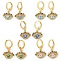 Evil Eye Golden Brass Dangle Leverback Earrings, with Enamel and Cubic Zirconia