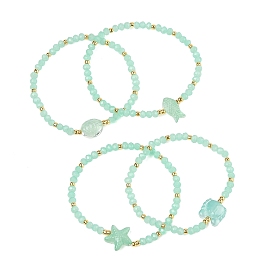 Fish/Turtle/Crab/Starfish Glass Summer Bracelets, Beach Faceted Rondelle Beaded Stretch Bracelets for Women Men