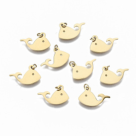 304 Stainless Steel Charms, with Jump Rings, Laser Cut, Whale Shape